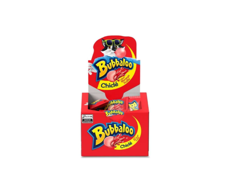 CHICLETE BUBBALOO MORANGO DISPLAY C/ 60UN X 5GR